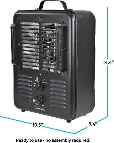Miniatura 7 de Comfort Zone Calentador de espacio utilitario estilo Milkhouse de 1500 W, calentador eléctrico portátil para taller y garaje con termostato