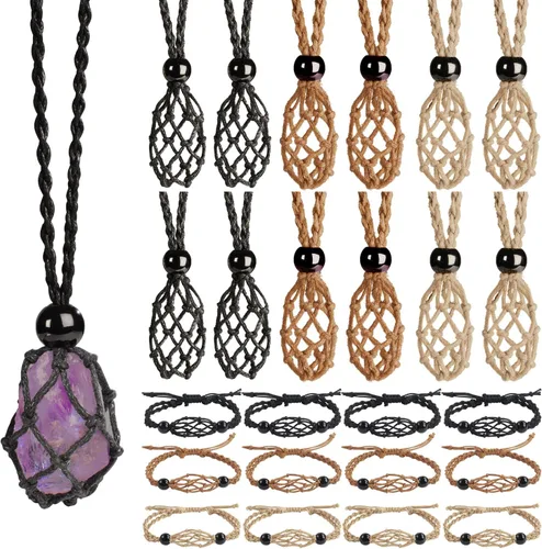 Miniatura 13 de 24Pcs Collar de Cristal Ajustable Collar de Piedra de Cristal Collar con Colgante Cordón de Collar Trenzado a Mano Cuerdas para Hacer Joyería