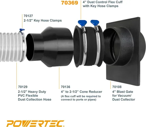 Miniatura 7 de POWERTEC 70127 Abrazadera de manguera de llave de 2-1/2 pulgadas, abrazaderas de manguera de acero inoxidable ajustables para colector de polvo