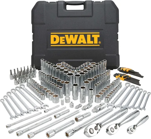 DEWALT Kit de herramientas mecánicas y juego de llaves, juego de herramientas Dewalt de 204 piezas, encastre de 1/4", 3/8" y 1/2", llaves