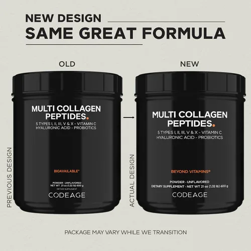 Miniatura 3 de Codeage Péptidos de colágeno múltiple + probióticos edición negra, vitamina C, suplemento en polvo de ácido hialurónico, alimentado con pasto