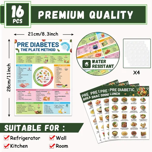 Miniatura 2 de Póster de lista de alimentos prediabéticos para diabéticos, tabla de alimentos, planificador de comidas de dieta, alta proteína de fibra, vitamina