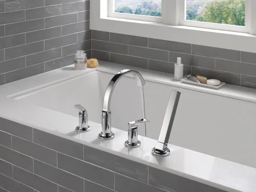Miniatura 2 de Delta Tetra - Grifo de bañera romana con ducha de mano, grifo de bañera cromado Lumicoat cromado T4788-PR-LHP (válvula y asas no incluidas)