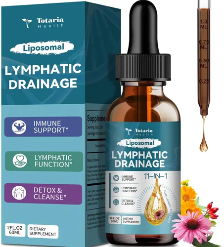Gotas de drenaje linfático liposomal: suplemento de drenaje linfático orgánico 11 en 1 con raíz de bardana, equinácea, saúco, caléndula, hierba de