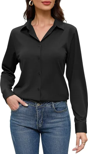 Miniatura 2 de Camisas sin planchado y sin arrugas para mujer, con botones, de manga larga, de seda de morera, blusas casuales para el trabajo