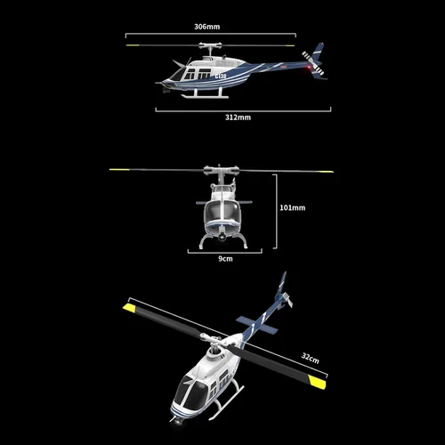 Miniatura 7 de Helicóptero de control remoto Authticar C138, helicóptero Bell206 2.4GHz 4CH de una sola hélice Aileron RC Avión con un clic para despegar y Azul