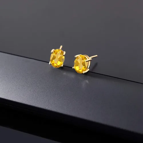 Miniatura 205 de Gem Stone King Aretes de oro de 14 quilates con piedra natal ovalada de 0.315 x 0.236 in Aretes de oro para mujer