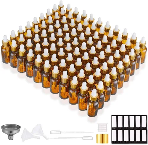 Miniatura 8 de PrettyCare Paquete de 4 botellas con cuentagotas de aceites esenciales, botellas vacías de tintura para cuidado personal y belleza, Ámbar