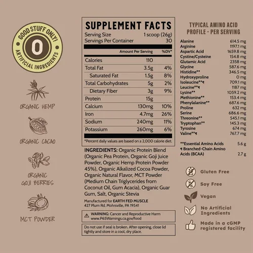 Miniatura 9 de Earth Fed Muscle Proteína vegetal de tierra común – Proteína vegetal de chocolate en polvo con MCT en polvo con soja y sin gluten, sin azúcar