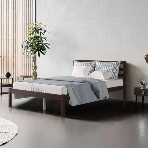 Miniatura 6 de Giantex Base de cama de plataforma de madera, cabecera con paneles, soporte de listones de madera, no necesita resortes, base de colchón de cama