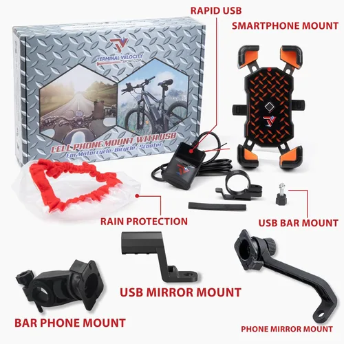 Miniatura 2 de Soporte de teléfono para motocicleta con cargador USB (3.25-7 pulgadas), soporte impermeable para teléfono celular para motocicleta, ATV, moto