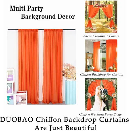Miniatura 6 de DUOBAO Cortina de gasa naranja transparente de 10 pies, 2 paneles de 29 x 120 pulgadas, cortinas de tela de gasa para ceremonia de boda, cortinas