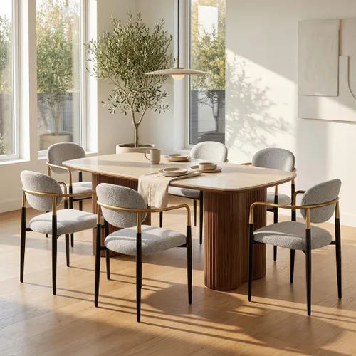 Miniatura 20 de Mesa de comedor extensible con extensión, 65"-95" piedra sinterizada rectangular, superficie con aspecto de mármol, para 6-12 personas, base