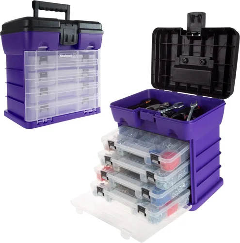 Miniatura 7 de Caja de herramientas Stalwart línea que cuenta con estantes, para piezas y artesanías, con 4 organizadores Amarillo
