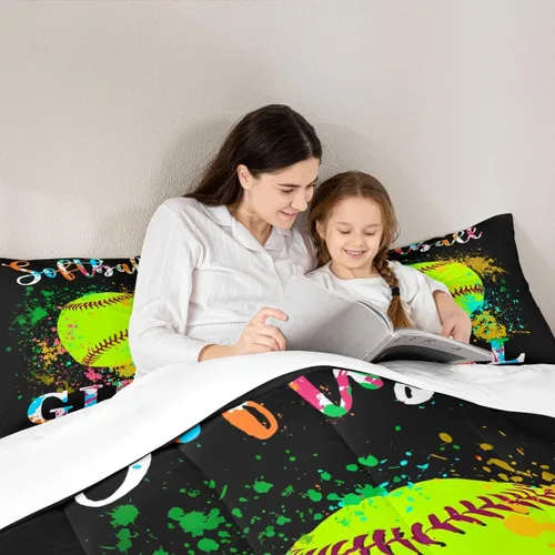 Miniatura 6 de jejeloiu Juego de edredón de sóftbol para niños, tamaño matrimonial, juego de ropa de cama con temática deportiva para niños, niñas, adolescentes