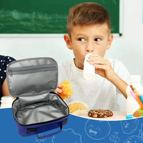 Miniatura 6 de Lonchera para niños y niñas, con aislamiento, reutilizable, hielera para niños pequeños, escuela, guardería, picnic (pelota de fútbol, azul marino)