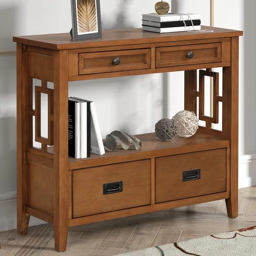 Miniatura 10 de Mesa consola de granja con 4 cajones y estante de almacenamiento, mesa de entrada de madera, sofá, aparador para sala de estar, cocina, comedor