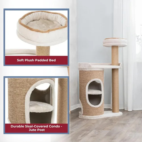 Miniatura 5 de Trixie Falco - Torre para gatos de 46 pulgadas, postes rascadores de sisal, condominio para gatos de 2 pisos, plataformas de felpa, cama extraíble