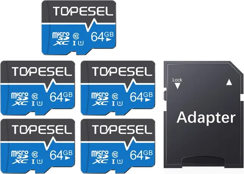 TOPESEL Paquete de 5 tarjetas micro SD de 64 GB Clase 10 Tarjeta de Memoria Micro-SDXC UHS-I, tarjeta flash TF de alta velocidad para cámara de