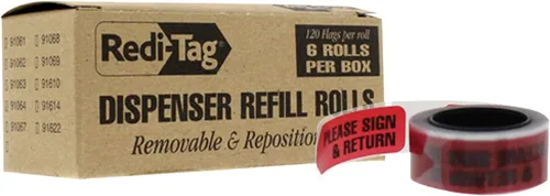 Redi-Tag 91037 - Recambios para bandera de página de mensaje de flecha, "Please Sign & Return", rojo, 120 por rollo (caja de 6 rollos)