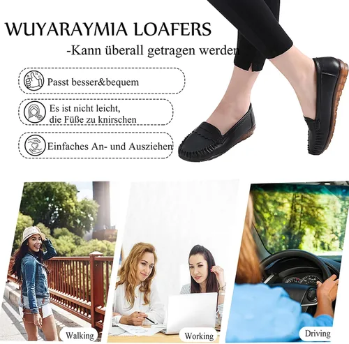 Miniatura 5 de Wuyaraymia Mocasines para mujer, de piel sintética, mocasines y sin cordones con suela de goma suave, zapatos de pie durante mucho tiempo