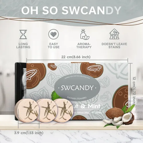 Miniatura 4 de SWCANDY - Vaporizadores de ducha de aromaterapia, regalos de cumpleaños para mujeres, esenciales de viaje, 8 piezas de menta de coco, bombas de baño