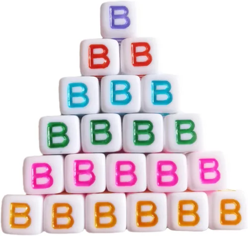 Miniatura 13 de Xeahung 200 cuentas de letras acrílicas cuadradas multicolor para hacer joyas, llaveros de bricolaje, collares, pulseras, decoraciones