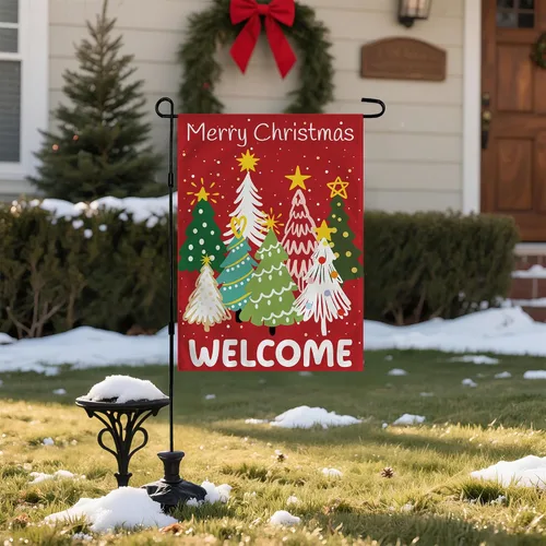 Miniatura 4 de Decoraciones de Navidad para exteriores – Bandera de jardín de bienvenida para árbol de Navidad Suministros de decoración de fiesta de Navidad Rojo