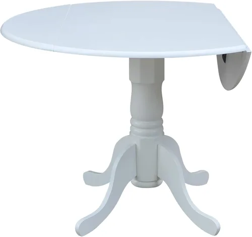 Miniatura 7 de IC International Concepts, mesa de comedor redonda de 42" con pedestal y dos alas plegables, madera maciza, Parawood resistente, color blanco