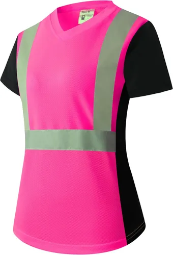 Miniatura 13 de Playera de Seguridad para Mujer, Camiseta Reflectante de Alta Visibilidad para Mujer con Patrón Reflectante Inusual, Manga Corta Transpirable