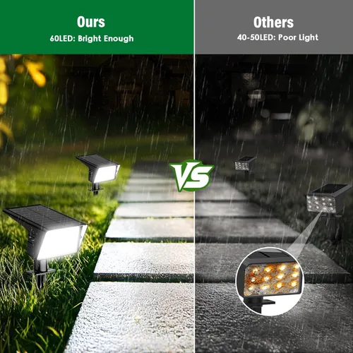 Miniatura 5 de Focos solares para exteriores con 60 LED y encendido y apagado automático, paquete de 4 luces solares para exteriores, impermeables, IP68 con 3