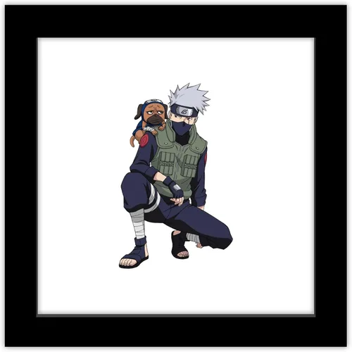 Gallery Pops Naruto Shippuden - Arte de pared Kakashi Hatake con Pakkun, versión enmarcada negra, 12 x 12 pulgadas