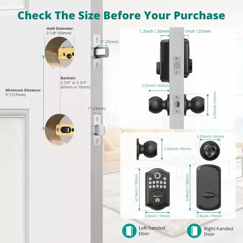 Miniatura 7 de AkaGear DS10 Cerradura de Puerta de Entrada sin Llave con Pomo de Puerta, Cerradura de Puerta de Huella Digital, Cerradura de Seguridad de Teclado