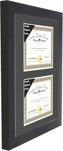 Miniatura 4 de Creative Picture Frames Marco de diploma doble clásico negro de 6 x 8 pulgadas con vidrio negro y colgador de pared instalado
