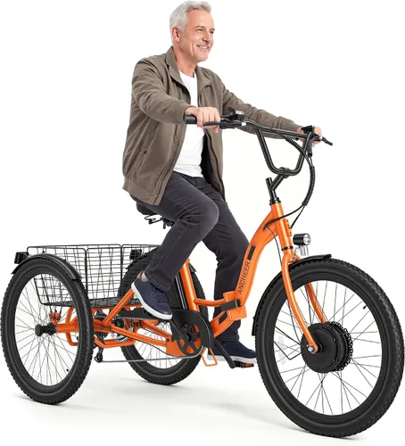 Miniatura 9 de ANCHEER Triciclo eléctrico para adultos, triciclo eléctrico plegable de pico de 600 W, bicicleta eléctrica de 24 pulgadas y 499 Wh para personas