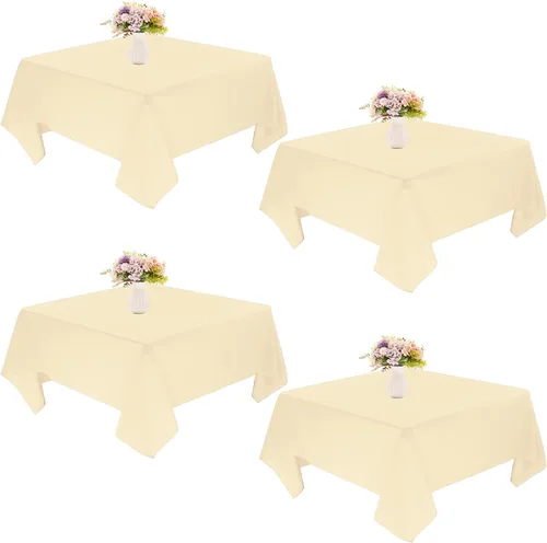 Miniatura 14 de Paquete de 4 manteles cuadrados de mesa de 52 x 52 pulgadas, mantel negro lavable a máquina, tela de poliéster, cubierta de mesa para comedor
