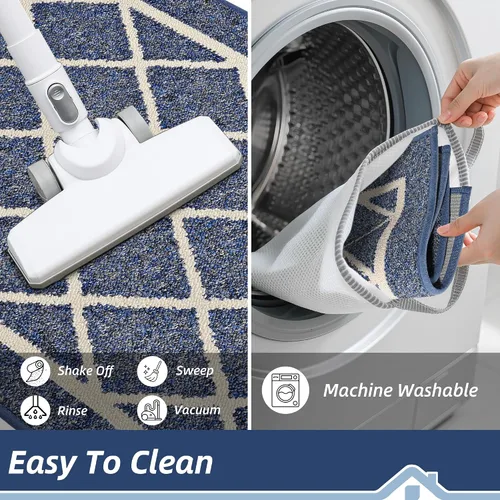 Miniatura 5 de BEQHAUSE Alfombras de Cocina Antideslizantes Tapetes de Cocina para Piso Lavables a Máquina Absorbentes Alfombra de Cocina con Respaldo Azul