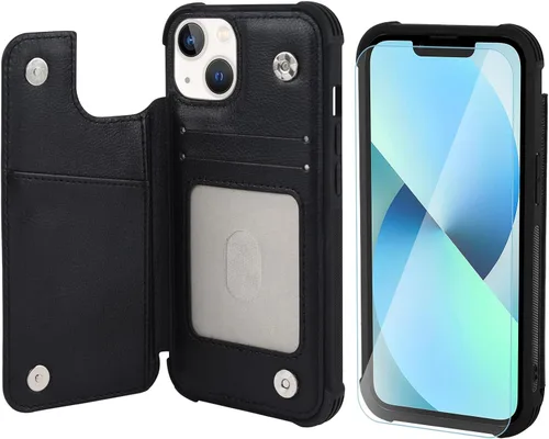 VANAVAGY Funda tipo cartera compatible con iPhone 13 Mini para mujeres y hombres, funda de piel sintética con tapa para teléfono compatible con