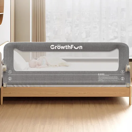 Miniatura 9 de Barandilla de cama plegable para niños pequeños, estructura reforzada de acero al carbono de 47 pulgadas y conectores, tela catiónica transpirable