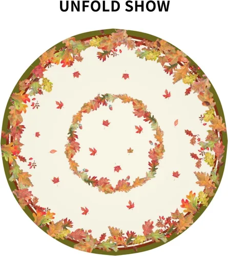 Miniatura 4 de Sweetshow Mantel redondo de hojas de acuarela de cosecha de otoño, mantel redondo de 60 pulgadas, mantel de tela otoñal para fiestas de vacaciones