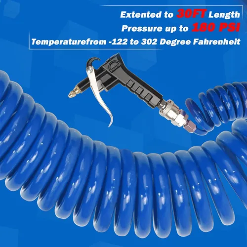Miniatura 3 de Limpieza de pistola de soplado de aire para camión resistente con bobina de 29.5 ft de largo y 2 puntas de boquilla intercambiables, kit de pistola