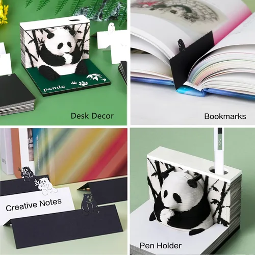 Miniatura 5 de Bloc de notas 3D, 217 hojas de papel creativo tallado panda arte 3D Notas adhesivas DIY Notes, decoración de escritorio, regalo