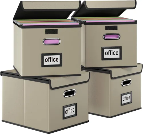 Miniatura 20 de Caja Organizadora de Archivos con Tapa, Caja Organizadora Plegable de Cuero Sintético para Carpetas Colgantes con Rieles de Plástico, Cajas (cuero)