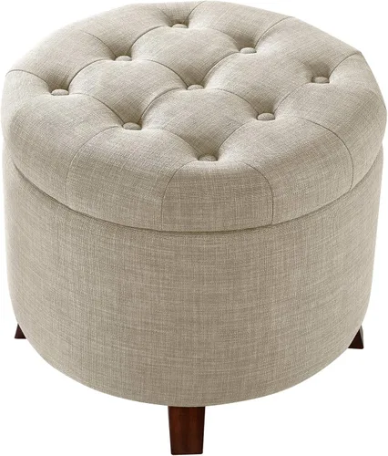 Miniatura 4 de Amazon Basics Reposapiés otomano redondo tapizado copetudo, arpillera beige, 20 pulgadas de ancho x 20 pulgadas de profundidad x 17 pulgadas de alto