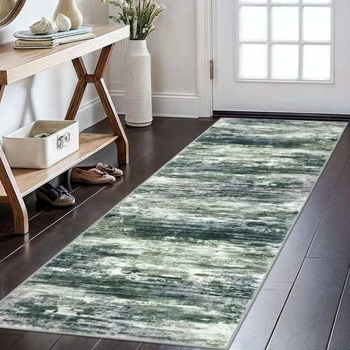 Miniatura 153 de KOZYFLY – Alfombra de pasillo moderna y lavable de diseño abstracto verde, 2 x 5 pies, antideslizante, suave y de pelo corto, ideal para cocina
