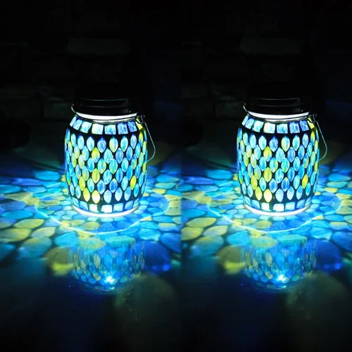 Miniatura 12 de Luces de Mosaico Linternas Colgantes de Exterior, Linternas Solares de Mosaico Recargables, Luces Nocturnas Solares Impermeables de Exterior