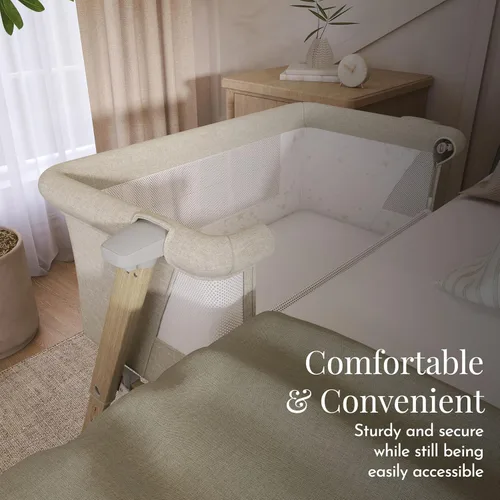 Miniatura 6 de Evolur Moisés estelar y cama de noche, fácil de plegar y transportar, ligero y portátil, altura ajustable, almohadilla de colchón incluida, beige