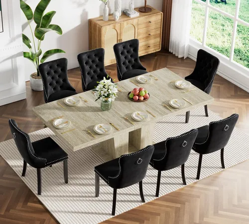 Miniatura 27 de Juego de mesa de comedor extensible de 5 piezas, juego de mesa de comedor extensible de estilo granja para 4, mesa de cocina expandible de madera