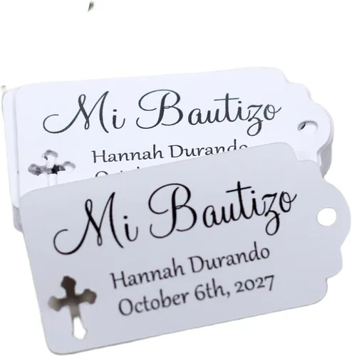 Miniatura 7 de Etiquetas Mi Bautizo – Etiquetas personalizadas para bautismo – 20 unidades (gris claro)