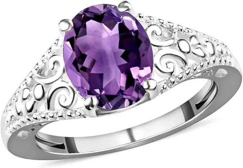 Shop LC - Anillo de amatista morada de plata de ley 925, cristal curativo vintage, joyería para mujer, Ct 1.44, regalos de cumpleaños